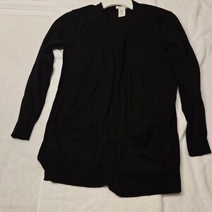 Matty M Black Knit Cardigan Sweater Pockets Women M Acrylic Nylon Cotton